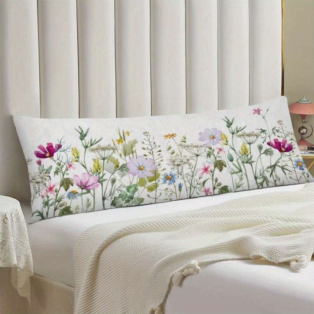 Vintage Floral Body Pillow Cover - Wildflower & Botanical Design, Soft Microfiber Fabric, 20"x54" Decorative Rectangle Cushion Case