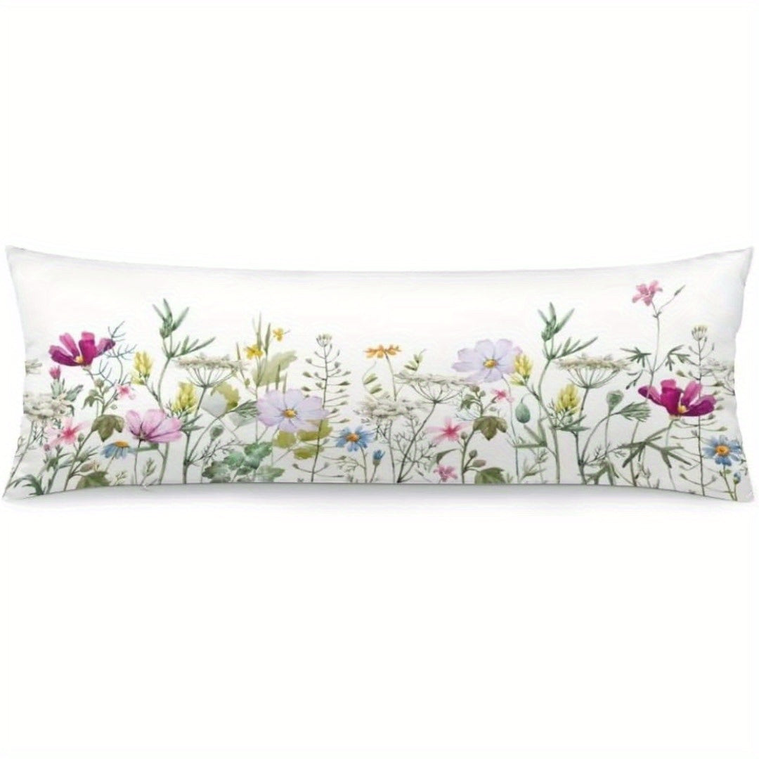 Vintage Floral Body Pillow Cover - Wildflower & Botanical Design, Soft Microfiber Fabric, 20"x54" Decorative Rectangle Cushion Case