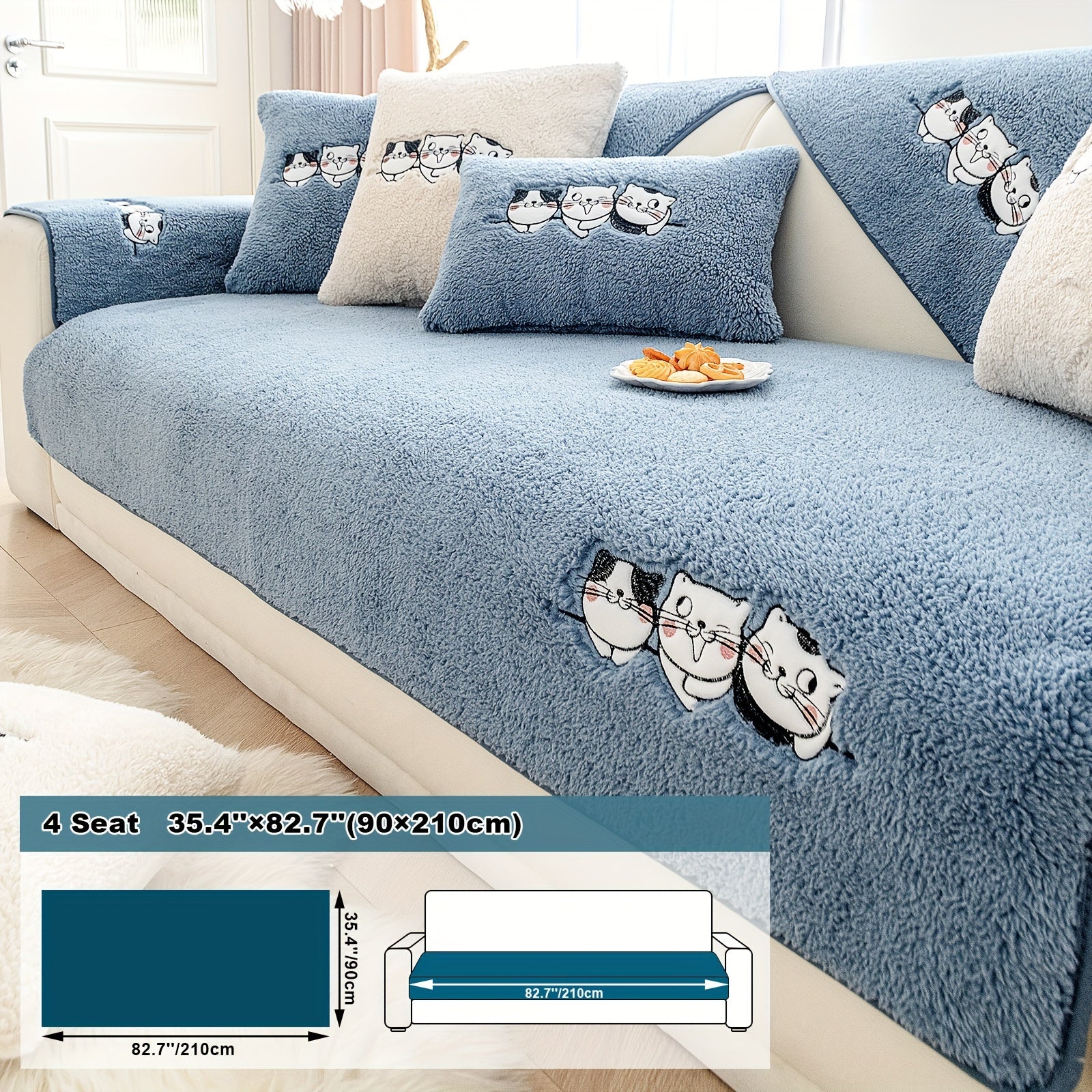 Three Cats Lamb-Knitted Sofa Cushion – Thick, Warm European-Style Cover