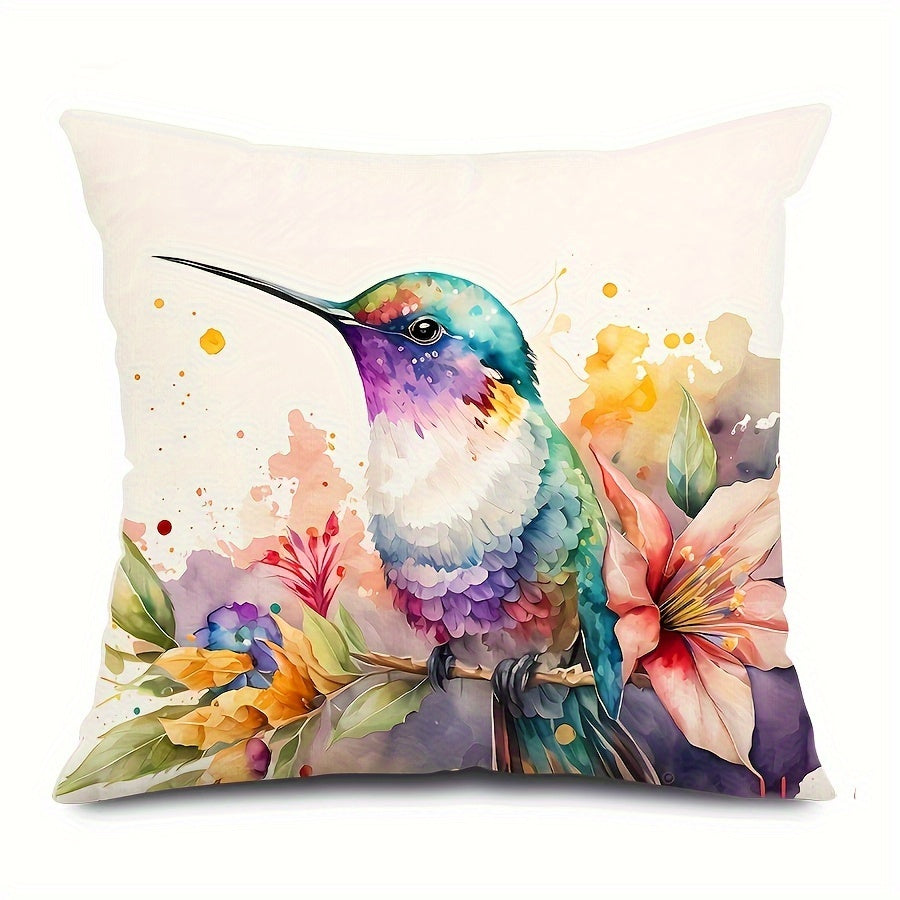 Artistic Hummingbird Pillow Covers 4-Pack 18x18" - Machine Washable Floral Design
