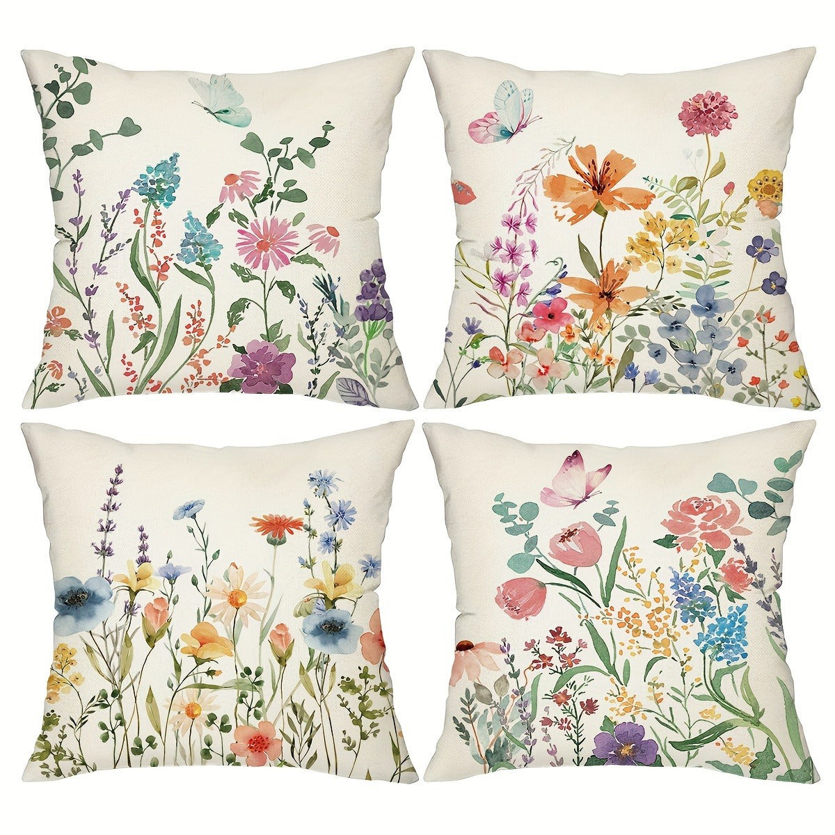 Vintage Floral Farmhouse Pillow Covers (4pcs) - Indoor/Outdoor Decorative Cushions