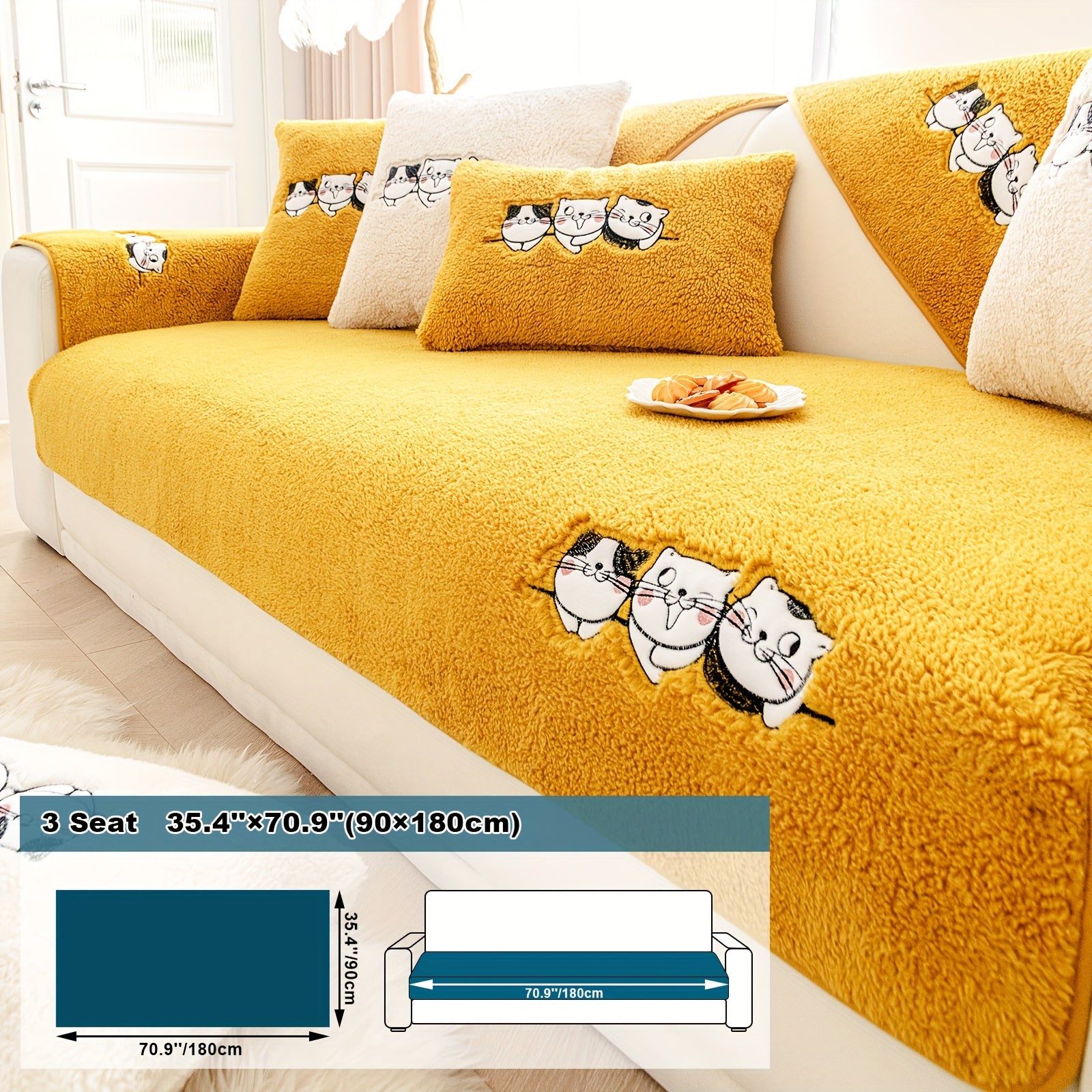 Three Cats Lamb-Knitted Sofa Cushion – Thick, Warm European-Style Cover