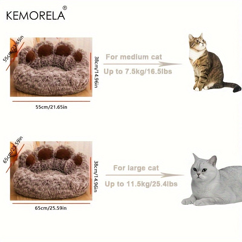 KEMORELA Bear Paw Plush Pet Bed Cozy Cat & Dog Bed for Small Pets