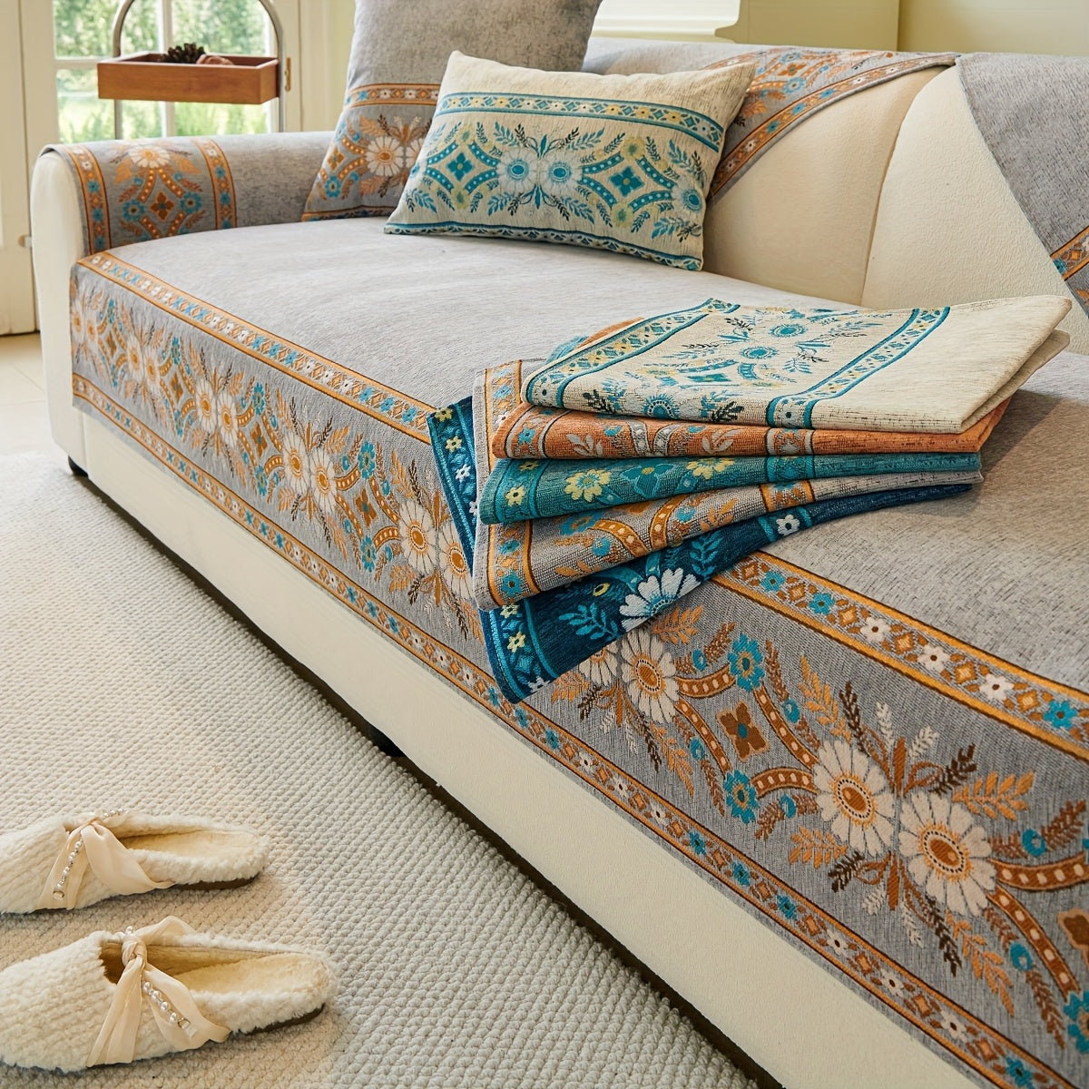 Luxury Anti-slip Venice Sofa Mat | 4-Season Chenille Sofa Cover
