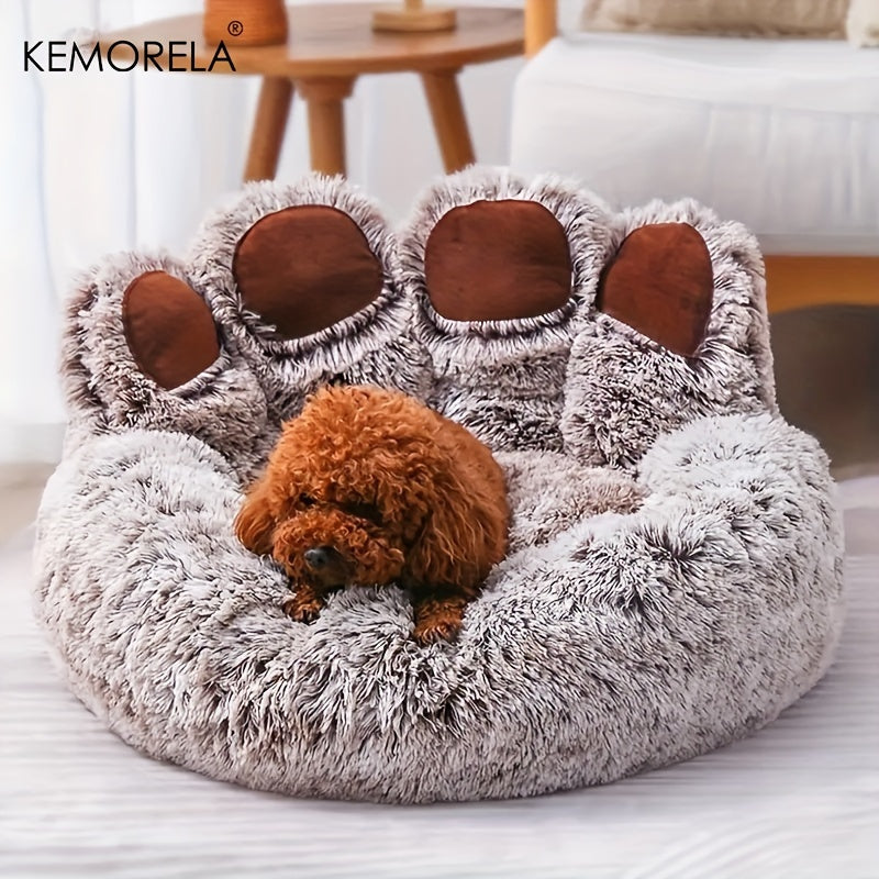 KEMORELA Bear Paw Plush Pet Bed Cozy Cat & Dog Bed for Small Pets