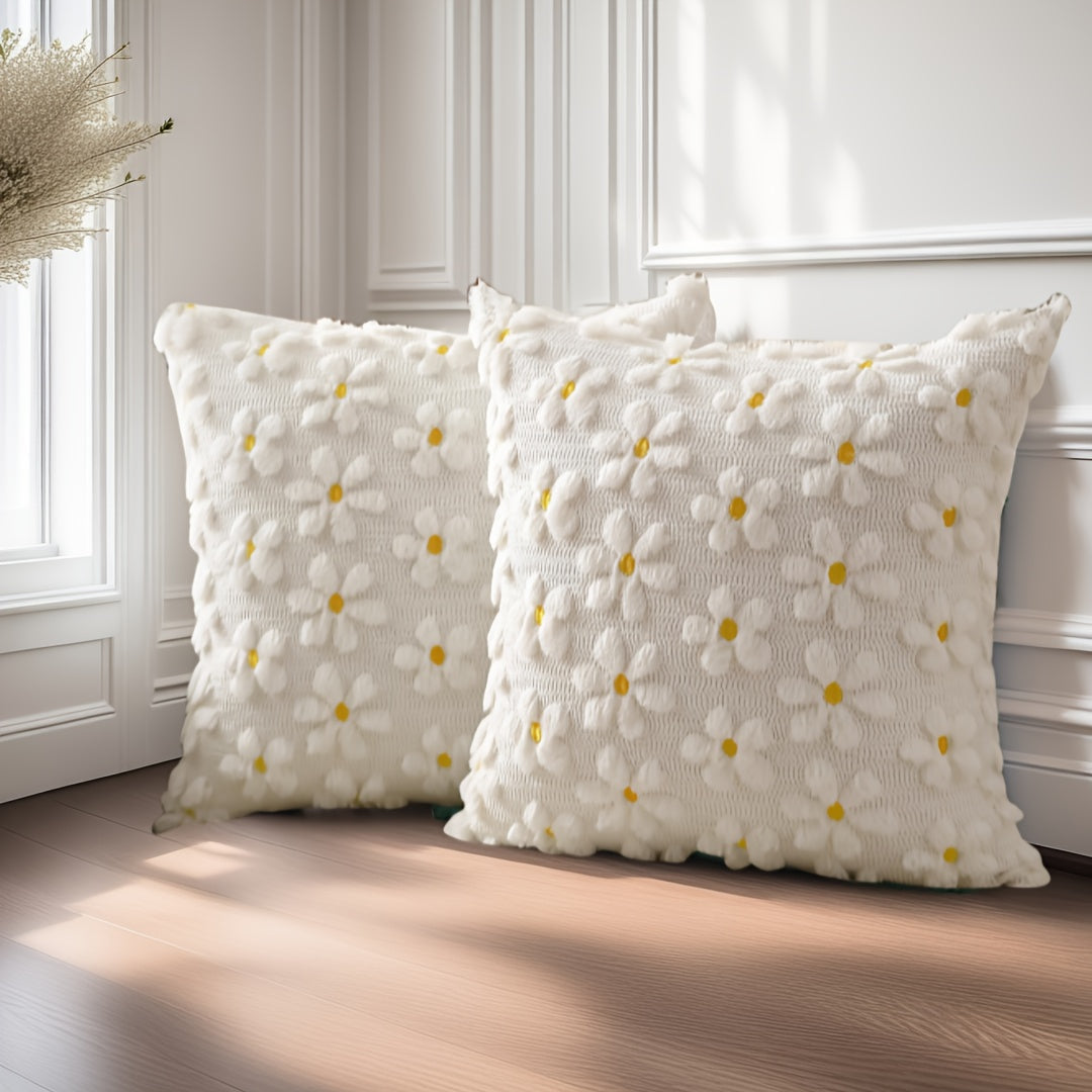 Spring Summer Pillow Covers (Set of 2) - Farmhouse Decor with Yellow Flowers