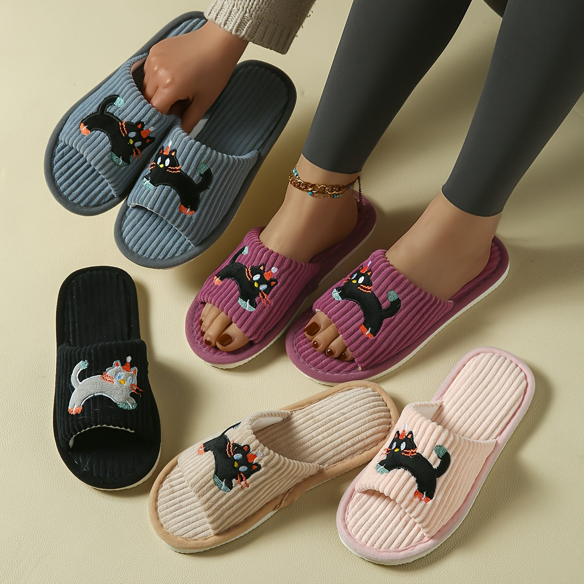 Cute Kitten Slip-On Slippers – Soft, Non-Slip & Cozy