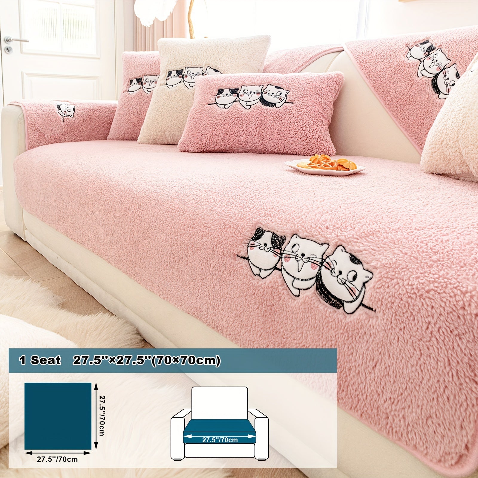 Three Cats Lamb-Knitted Sofa Cushion – Thick, Warm European-Style Cover