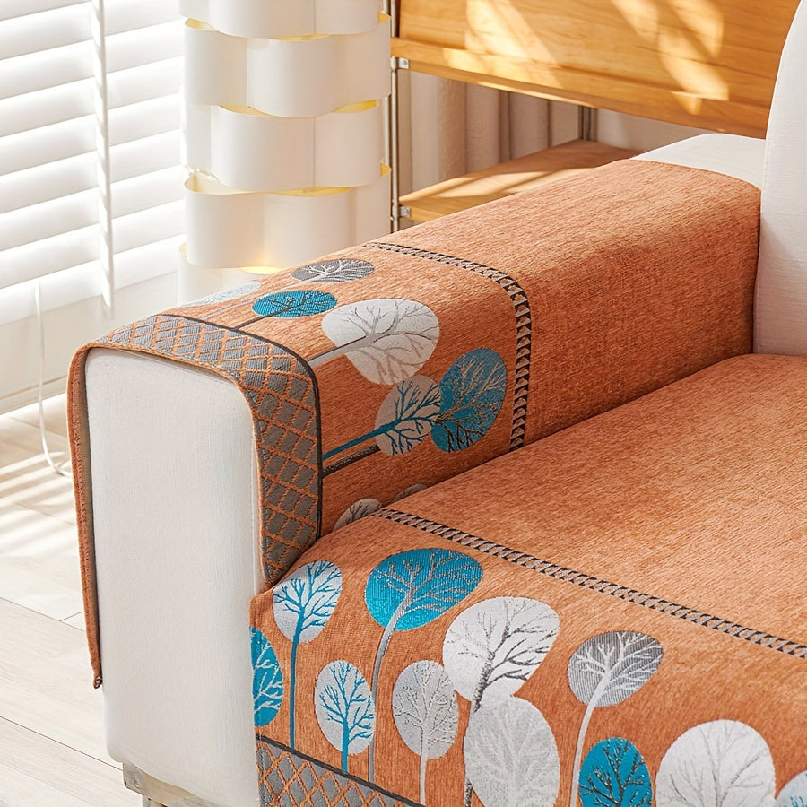Velvet Tree Pattern Sofa Throw Pillow - Pet-Friendly 1-4 Seater, Chenille Cover