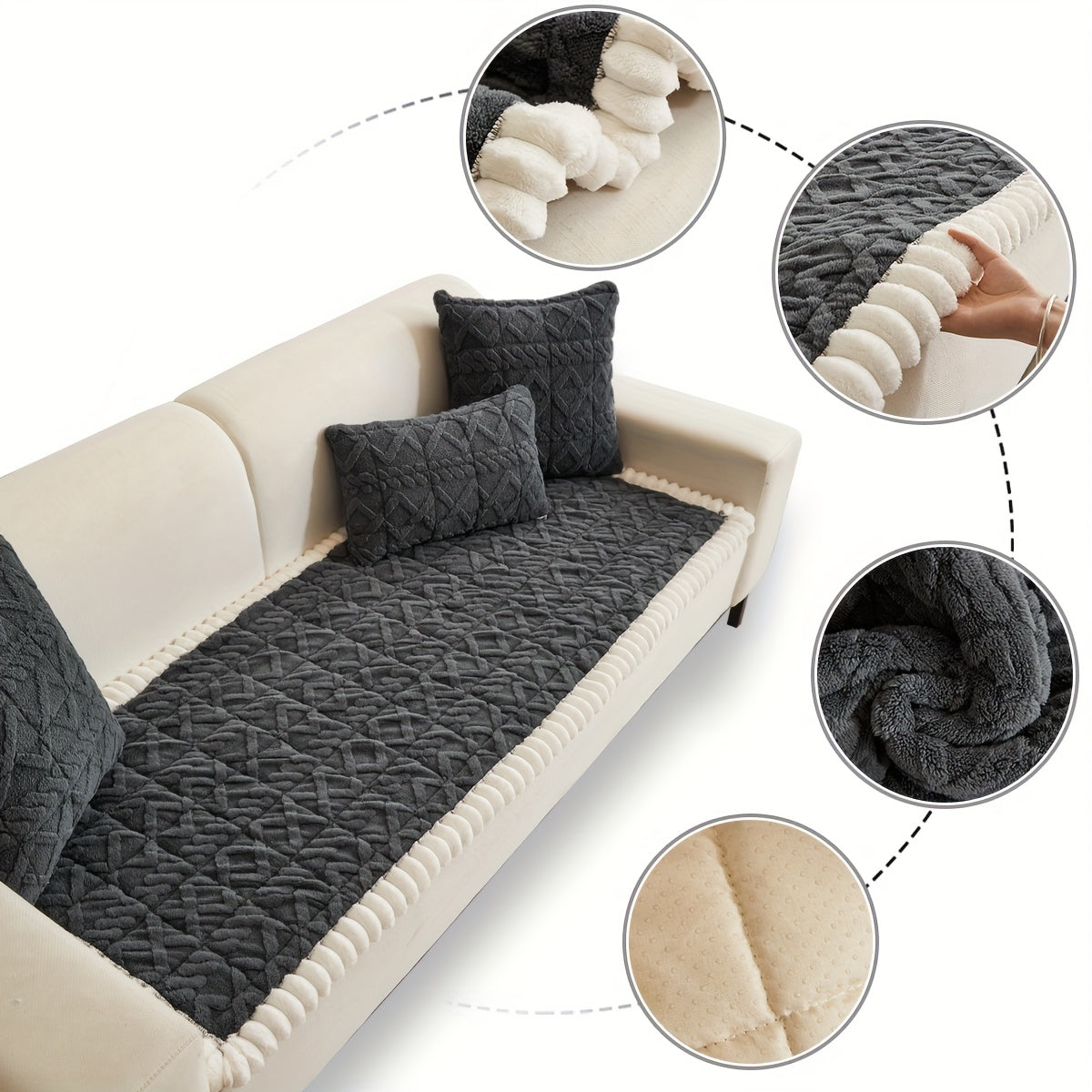 Soft Quilted Sofa Cushion – Thick Polyester, Warm for Autumn & Winter, 2–4 Seater