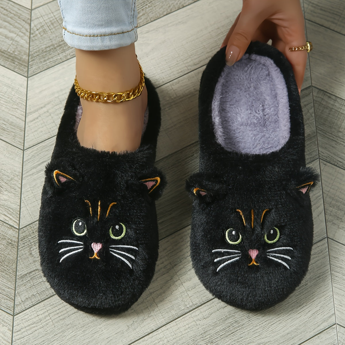 Cute Kawaii Cat Slippers for Women Lightweight Indoor House Shoes with Big Eyes & Ears