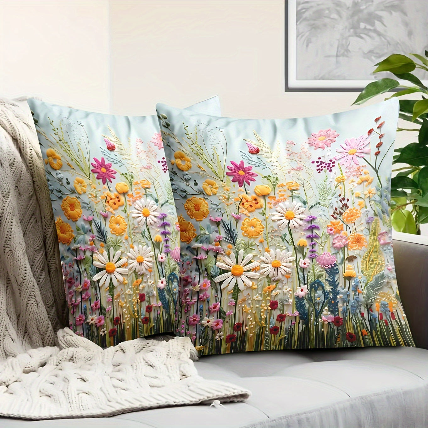 Vibrant Floral Garden Pillowcases 2-Pack 17.7" Short Plush for Sofa & Bed