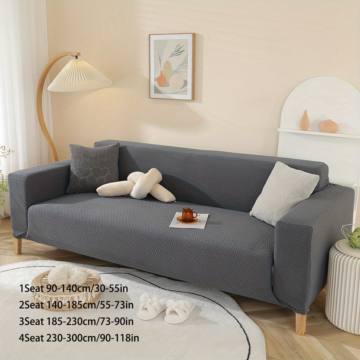 Stretch Knitted Jacquard Sofa Cover – Thick Star Chain Design, 1–4 Seater