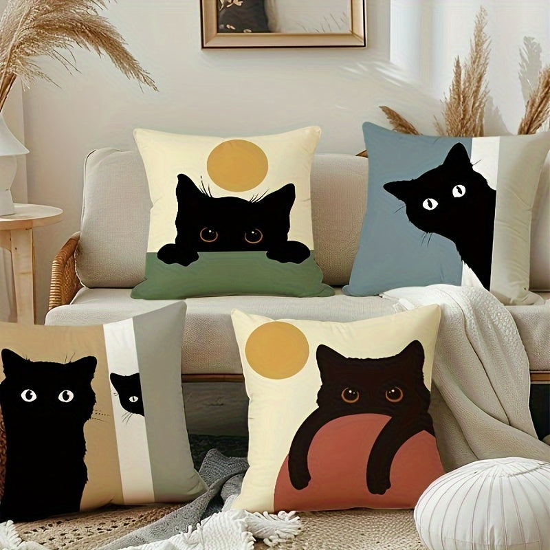 4pcs Decorative Throw Pillow Covers – 18x18 Inch, Zippered, Machine Washable, Whimsycat Design