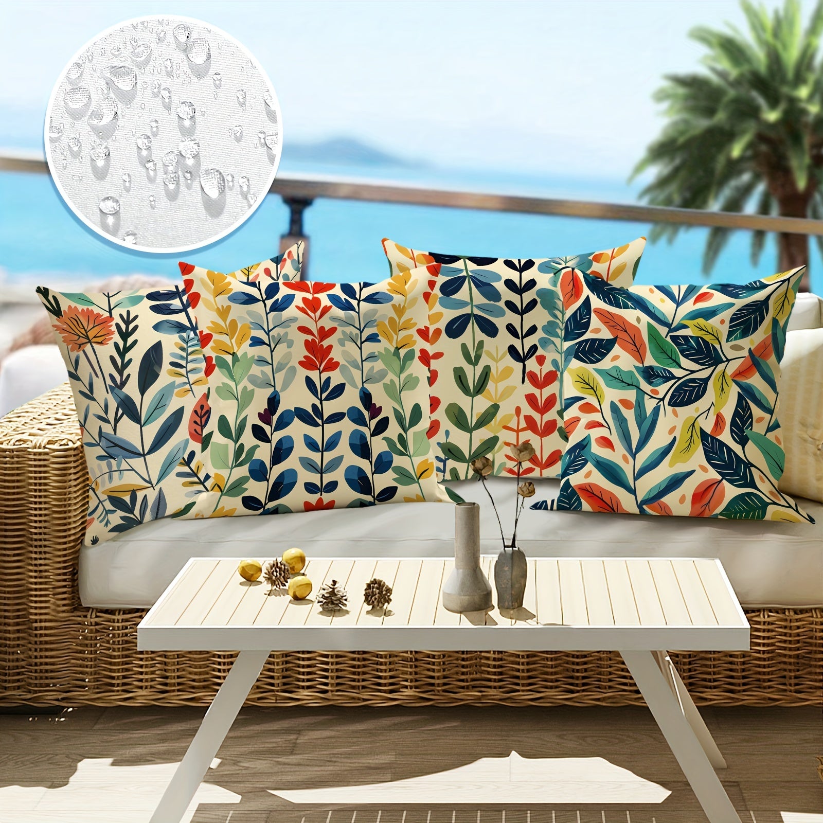 Set of 4 Tropical Leaf Outdoor Pillow Covers - 18x18" Zippered Cushion Cases