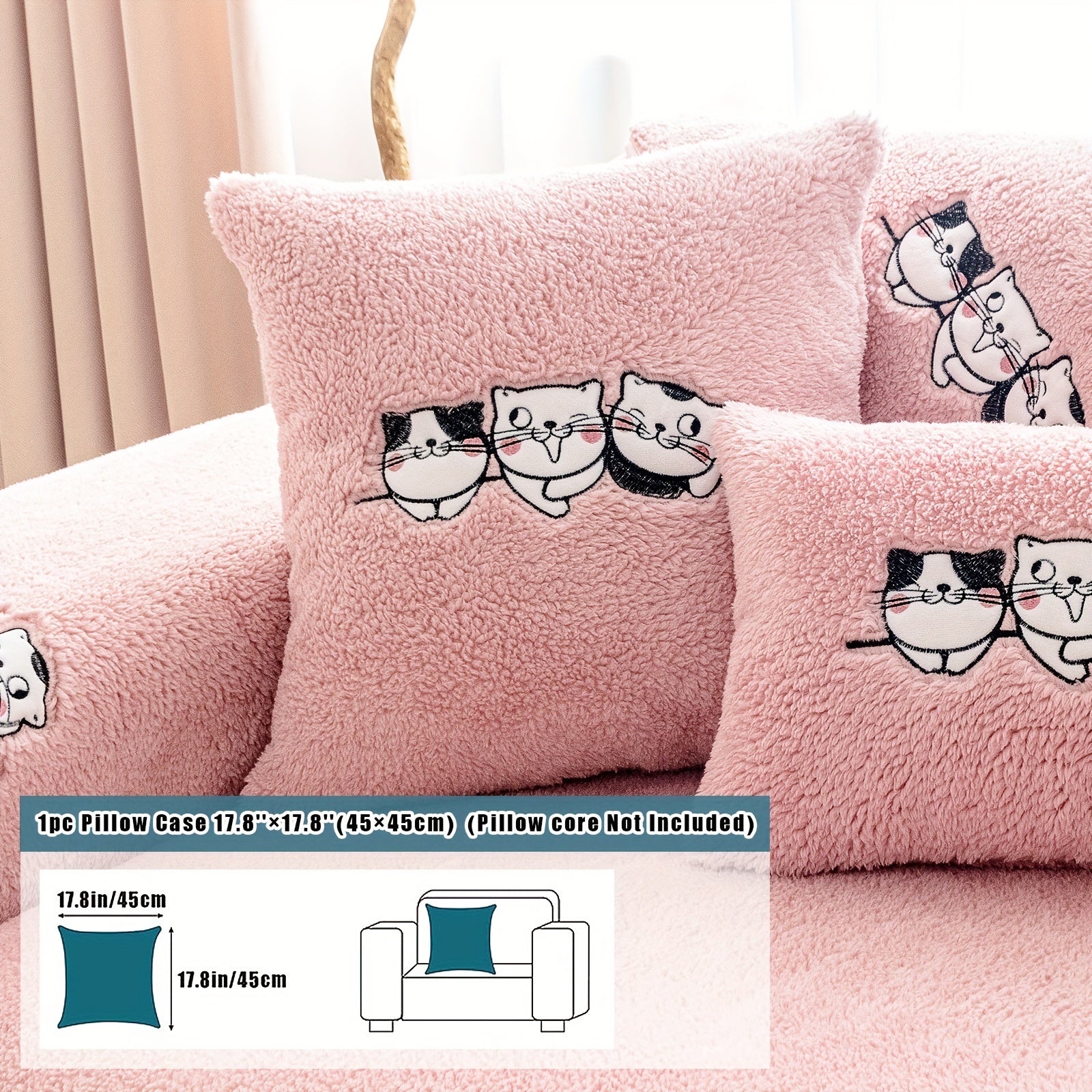 Three Cats Lamb-Knitted Sofa Cushion – Thick, Warm European-Style Cover