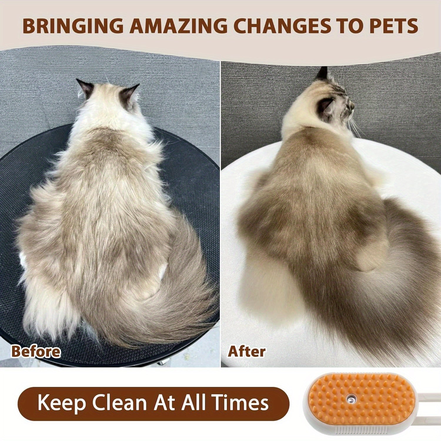 Steam Cat Brush 4-in-1 – Anti-Static, Massage & Clean