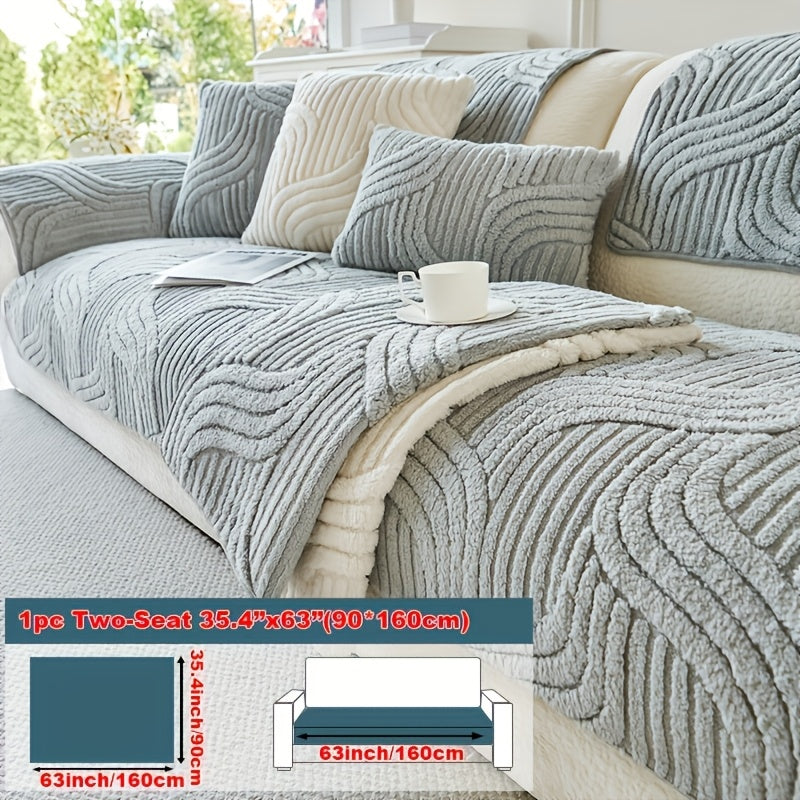 Plush Non-Slip Sofa Cover: Modern Luxury Pet-Friendly Breathable Home Decor for Living Room, Bedroom & Office - Machine Washable Polyester, Solid Color (250-300 GSM)
