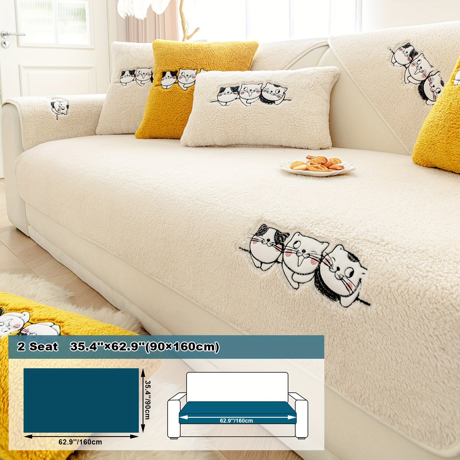 Three Cats Lamb-Knitted Sofa Cushion – Thick, Warm European-Style Cover