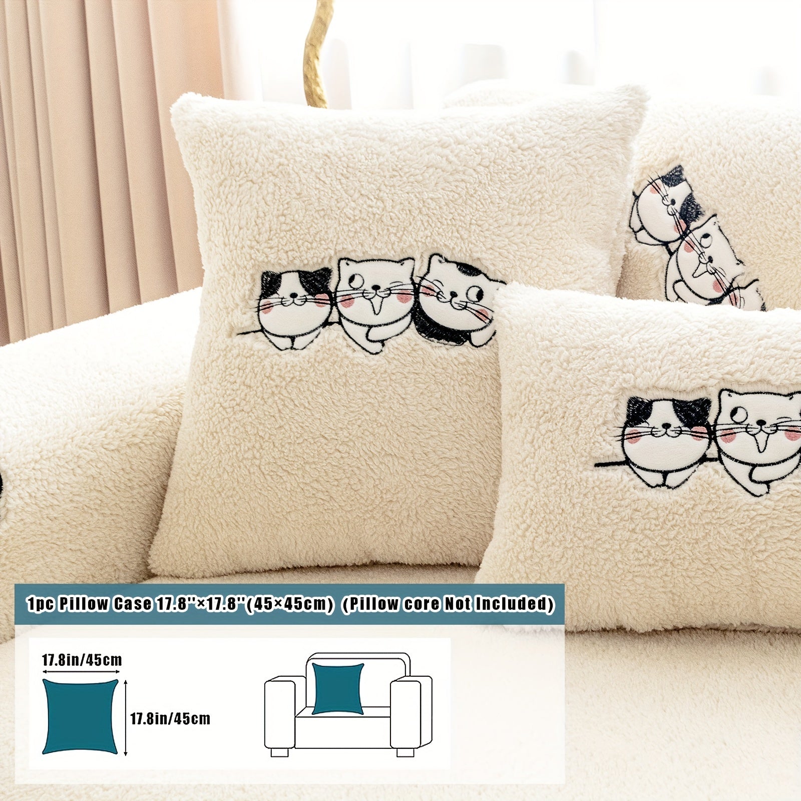Three Cats Lamb-Knitted Sofa Cushion – Thick, Warm European-Style Cover