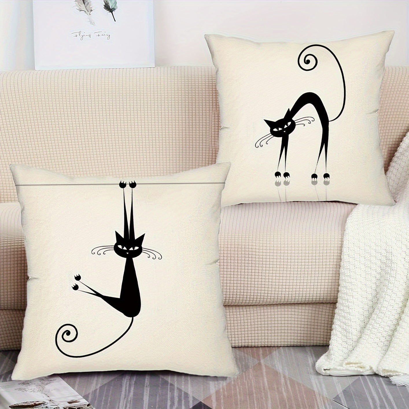 4pcs Boho Black Cat Throw Pillow Covers – 17.7x17.7in, Zippered, Paisley Pattern