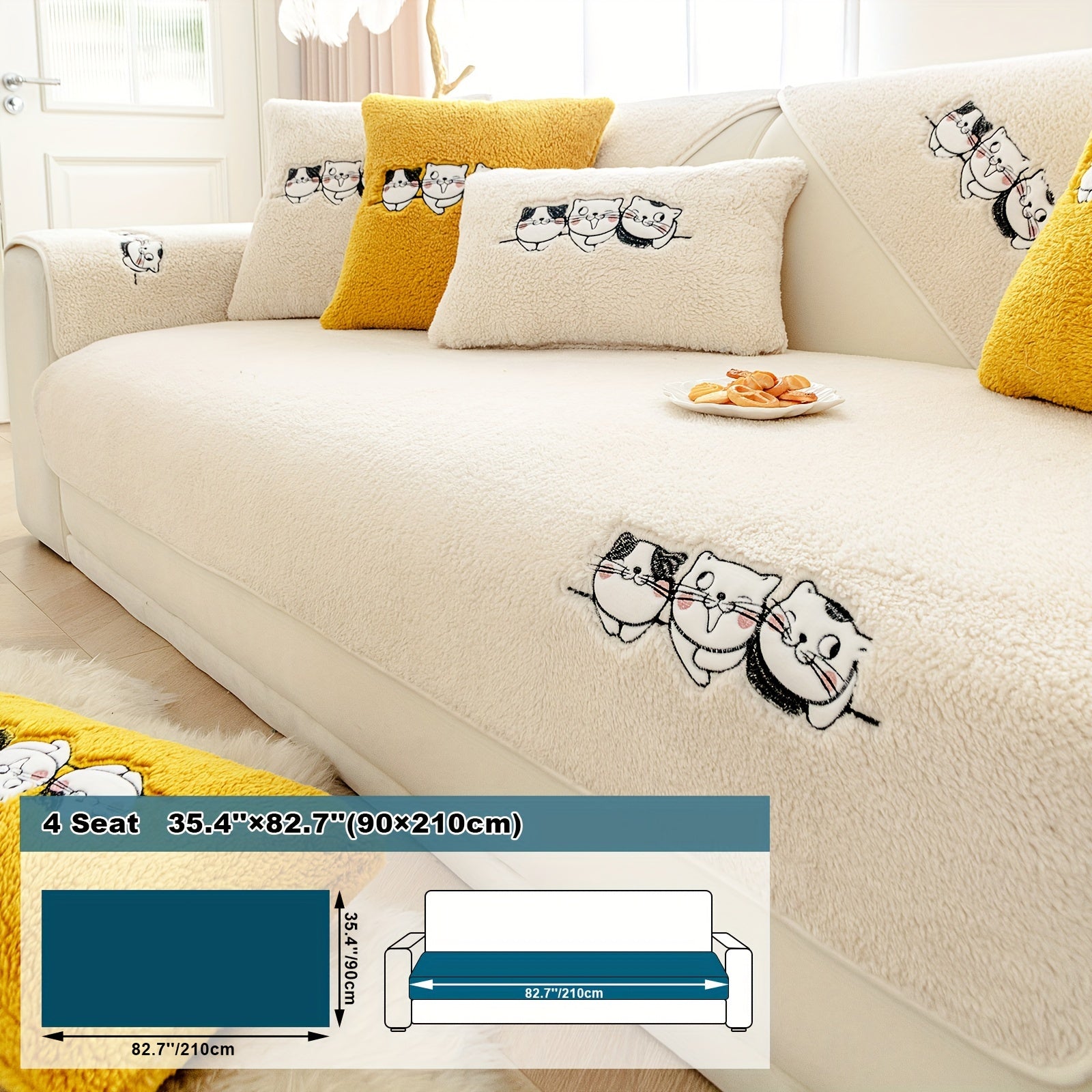 Three Cats Lamb-Knitted Sofa Cushion – Thick, Warm European-Style Cover