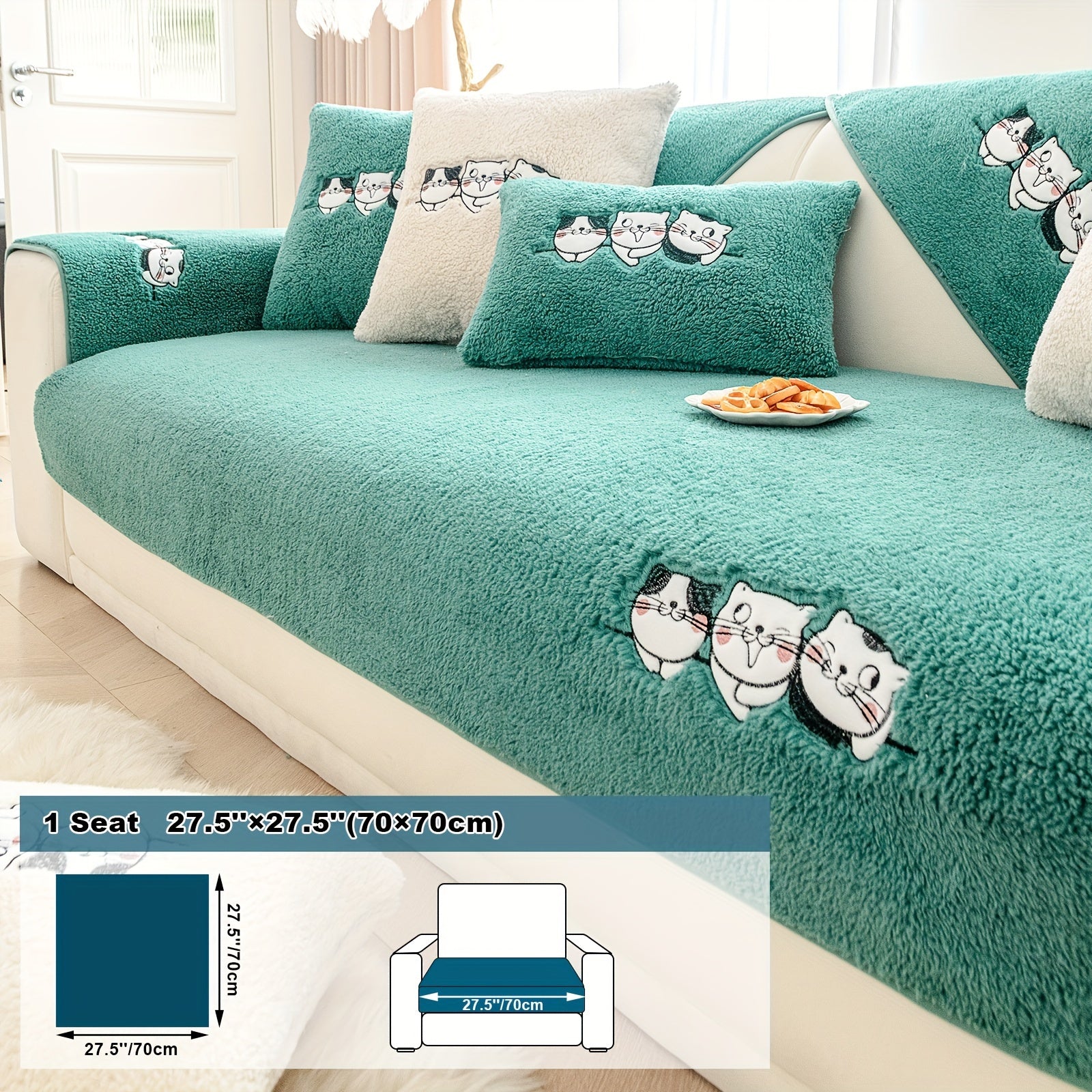 Three Cats Lamb-Knitted Sofa Cushion – Thick, Warm European-Style Cover