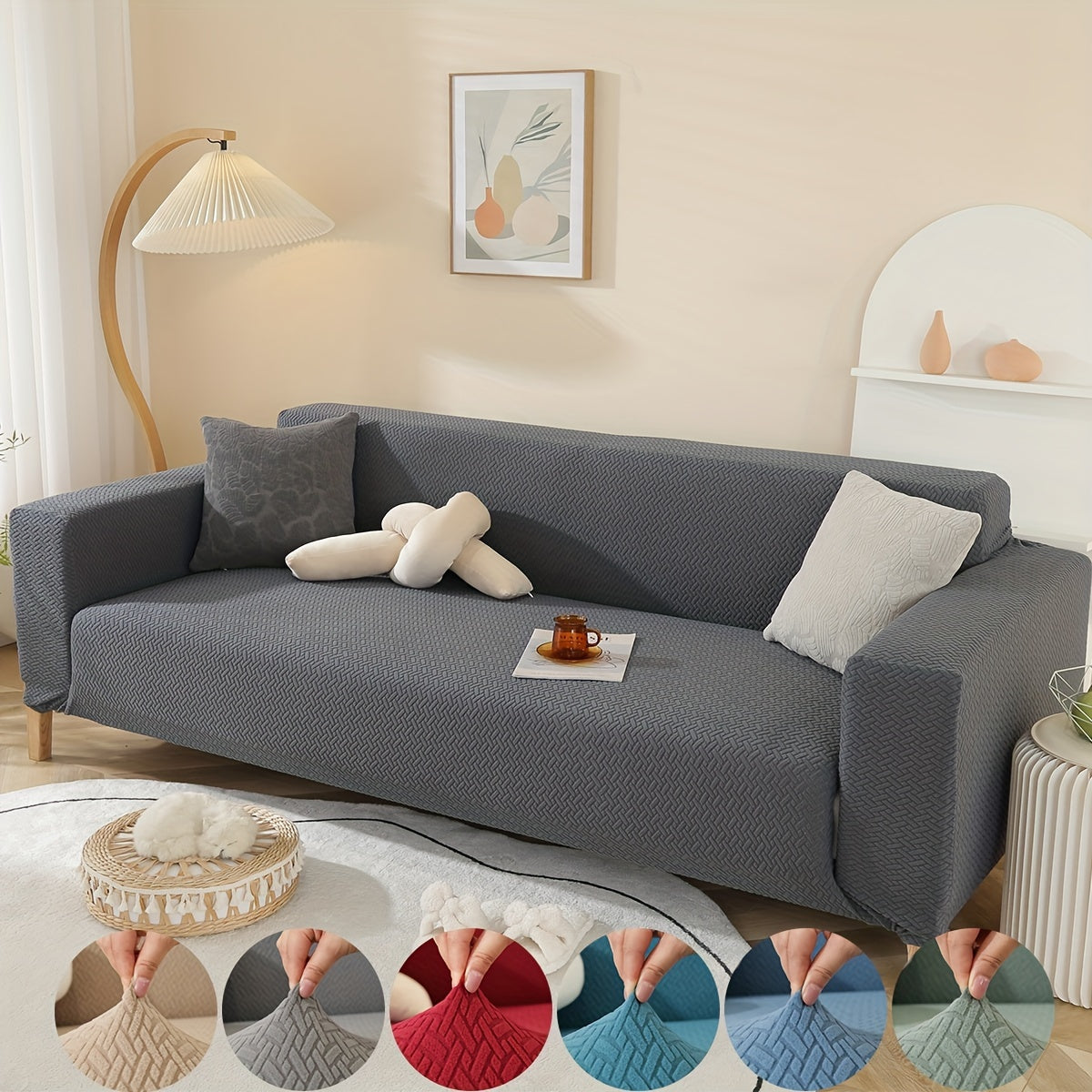 Stretch Knitted Jacquard Sofa Cover – Thick Star Chain Design, 1–4 Seater