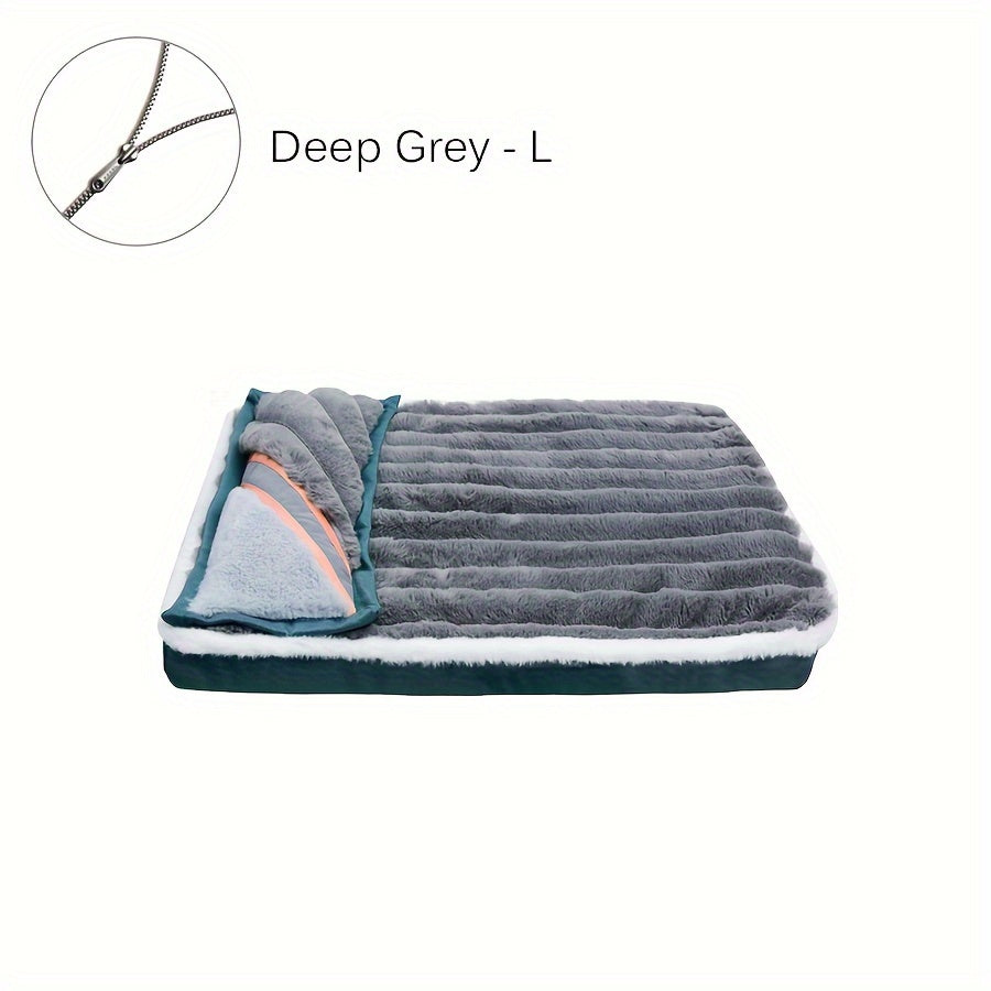 Orthopedic Memory Foam Pet Bed - Plush Striped Polyester Cover, Removable Pillow, Easy-Clean for Small to Medium Dogs