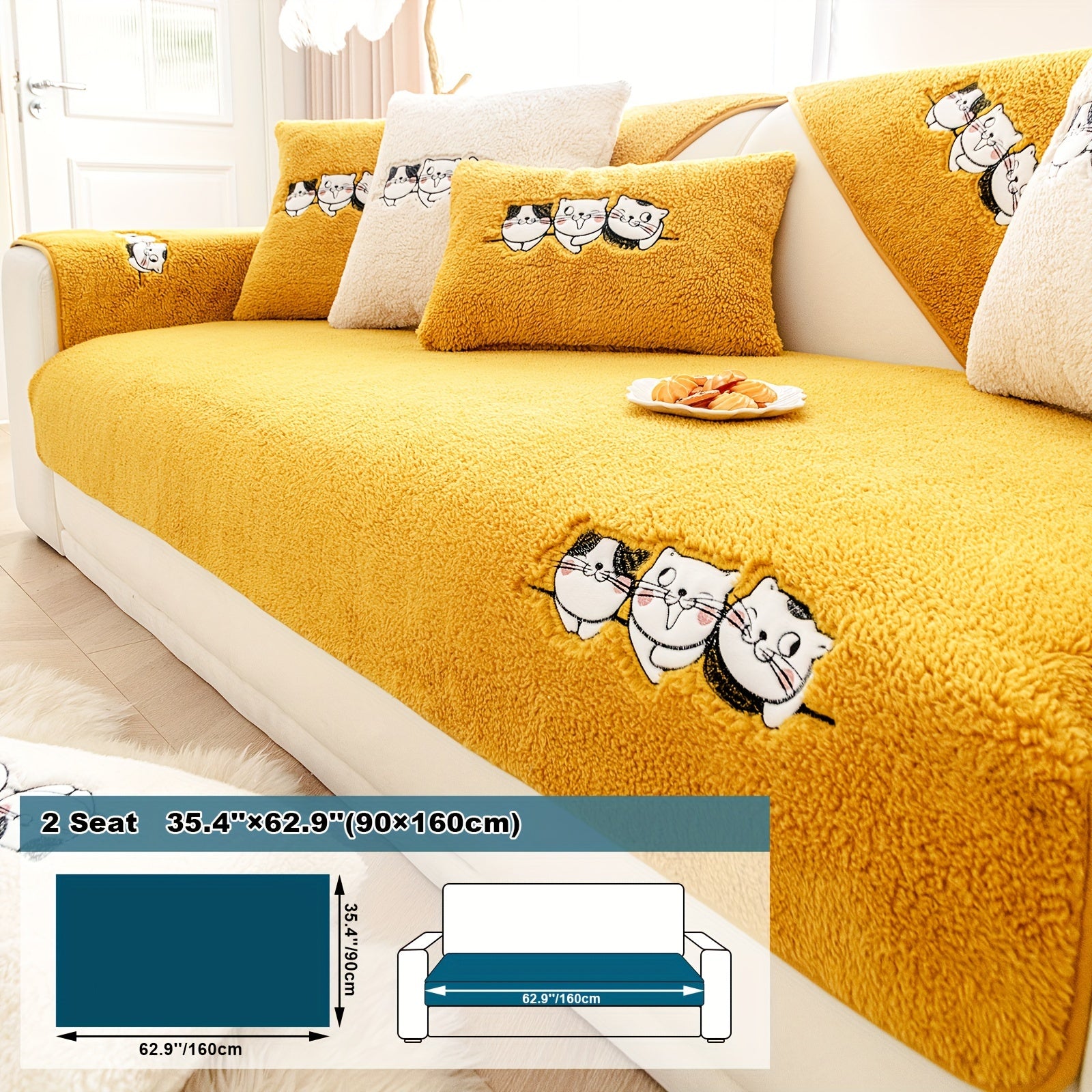 Three Cats Lamb-Knitted Sofa Cushion – Thick, Warm European-Style Cover