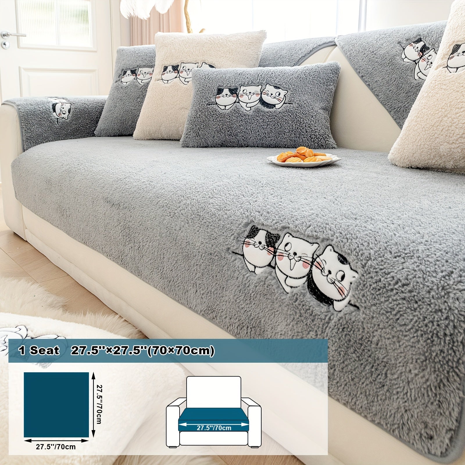 Three Cats Lamb-Knitted Sofa Cushion – Thick, Warm European-Style Cover