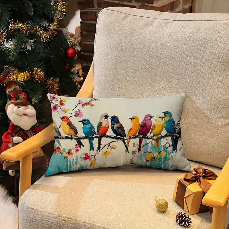 Watercolor Bird Linen Throw Pillow Cover - Machine Washable Decorative Sofa Cushion