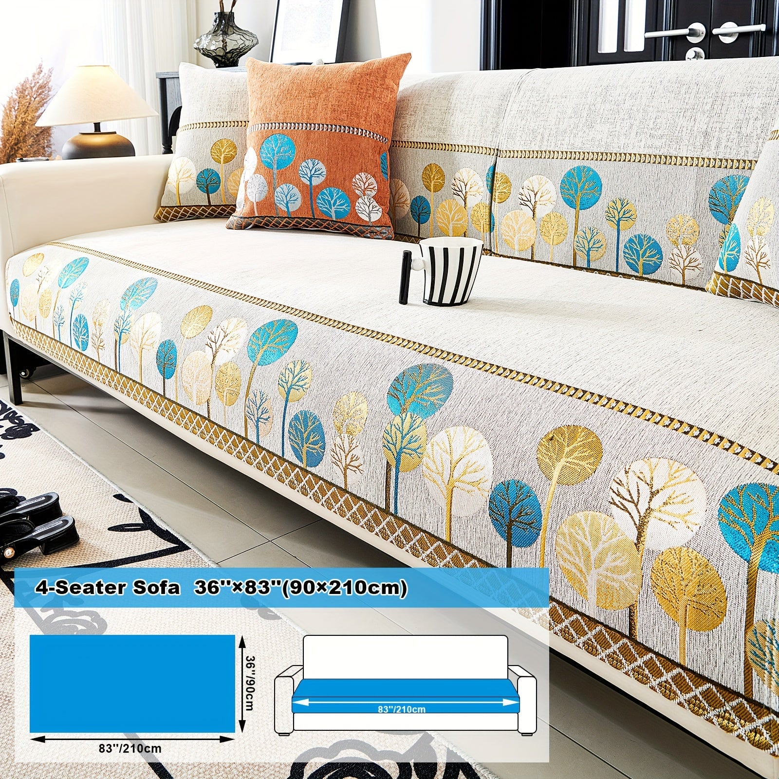 Bohemia Chenille Sofa Cover Geometric Embroidery & Pet-Friendly