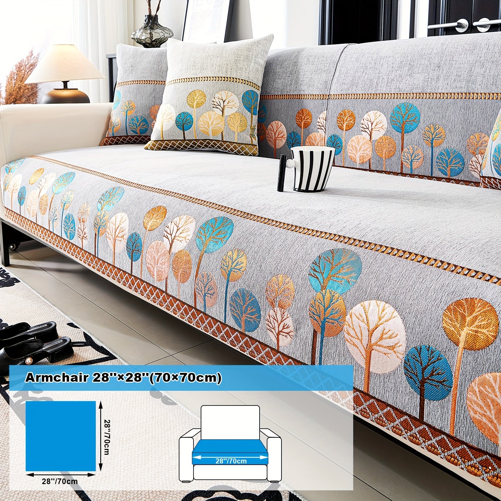 Bohemia Chenille Sofa Cover Geometric Embroidery & Pet-Friendly