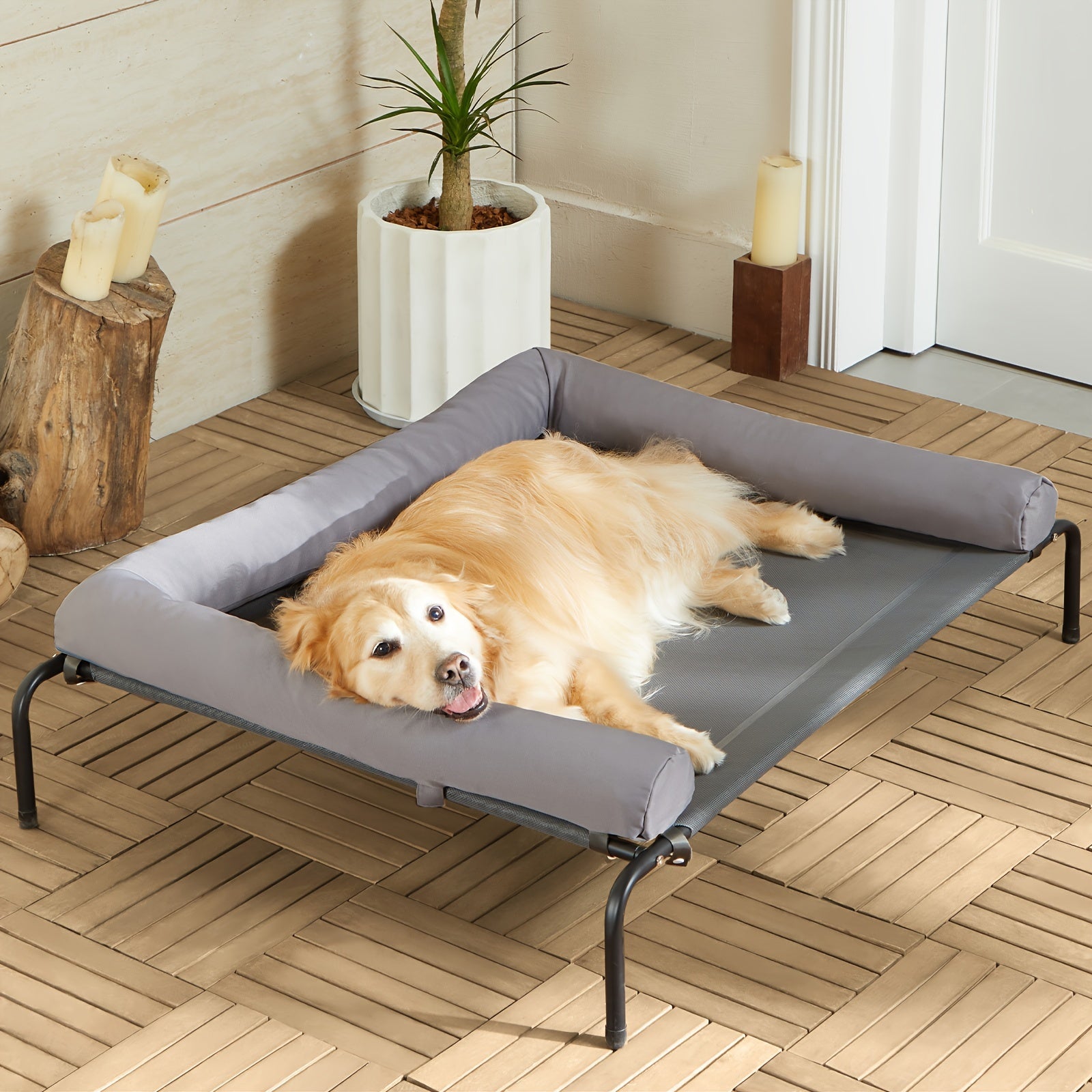Premium Elevated Dog Bed for Large Dogs Cooling Pet Cot with Removable Mat