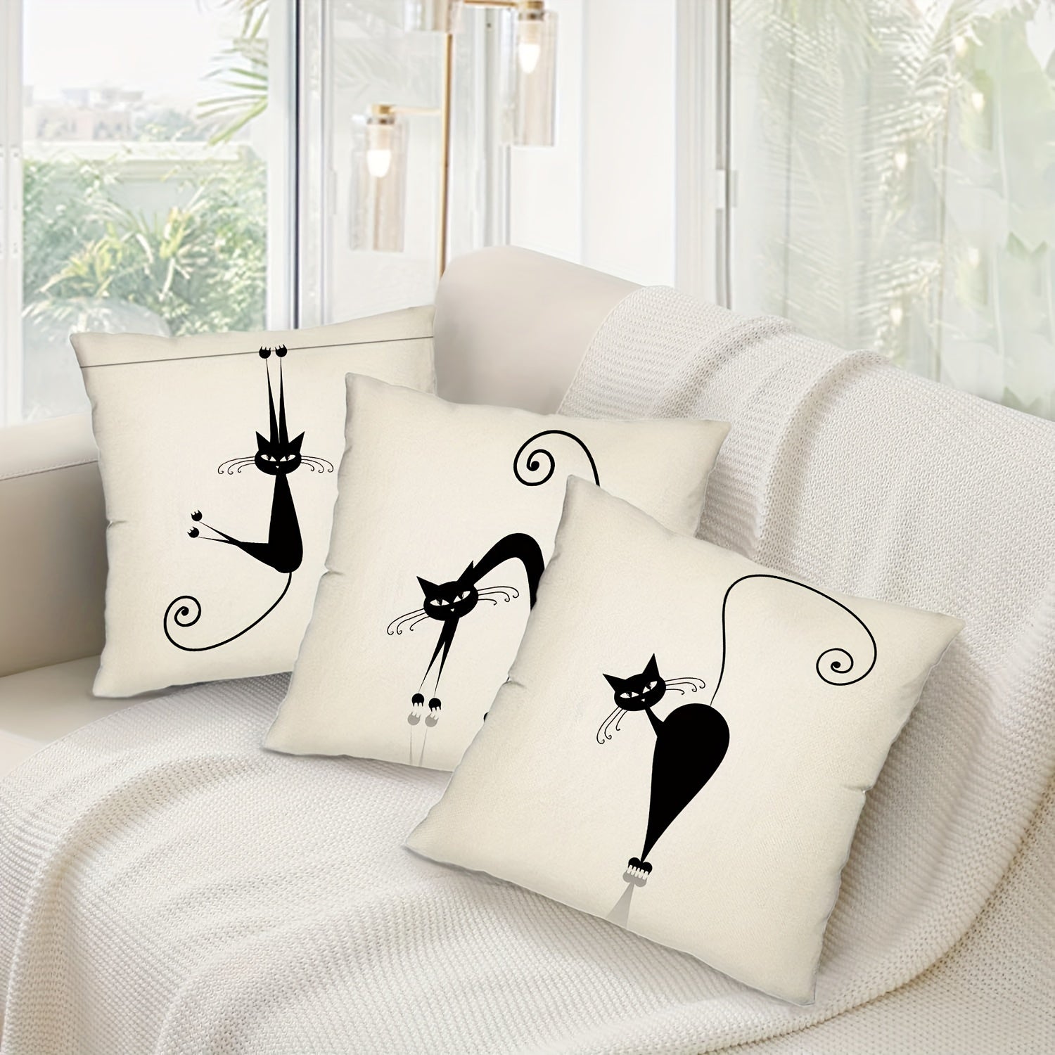 4pcs Boho Black Cat Throw Pillow Covers – 17.7x17.7in, Zippered, Paisley Pattern