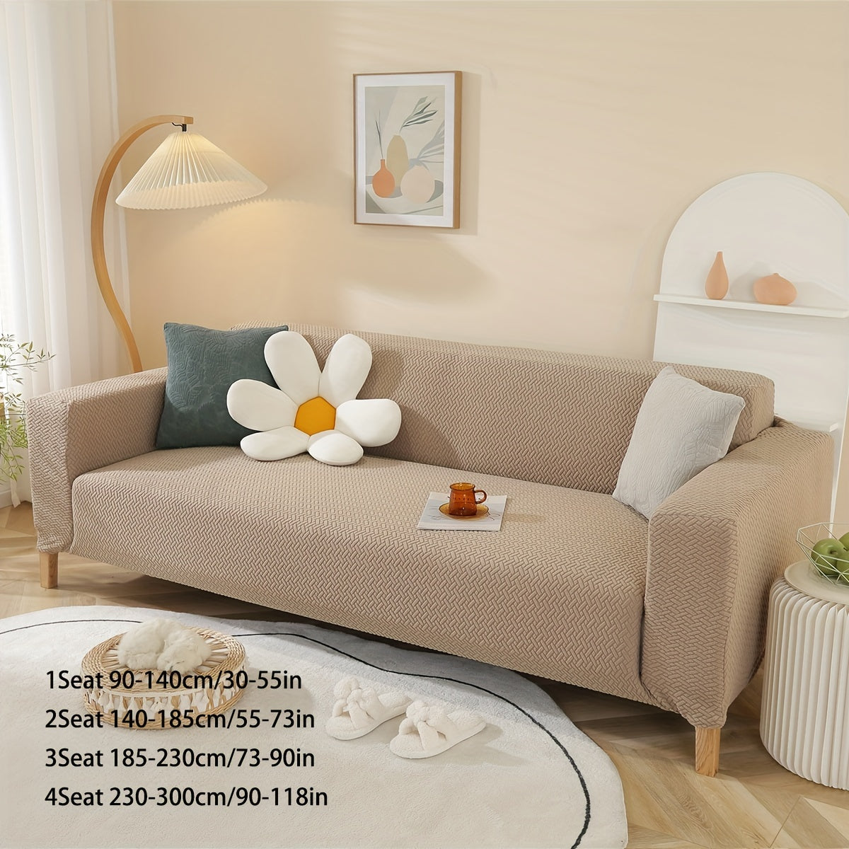 Stretch Knitted Jacquard Sofa Cover – Thick Star Chain Design, 1–4 Seater