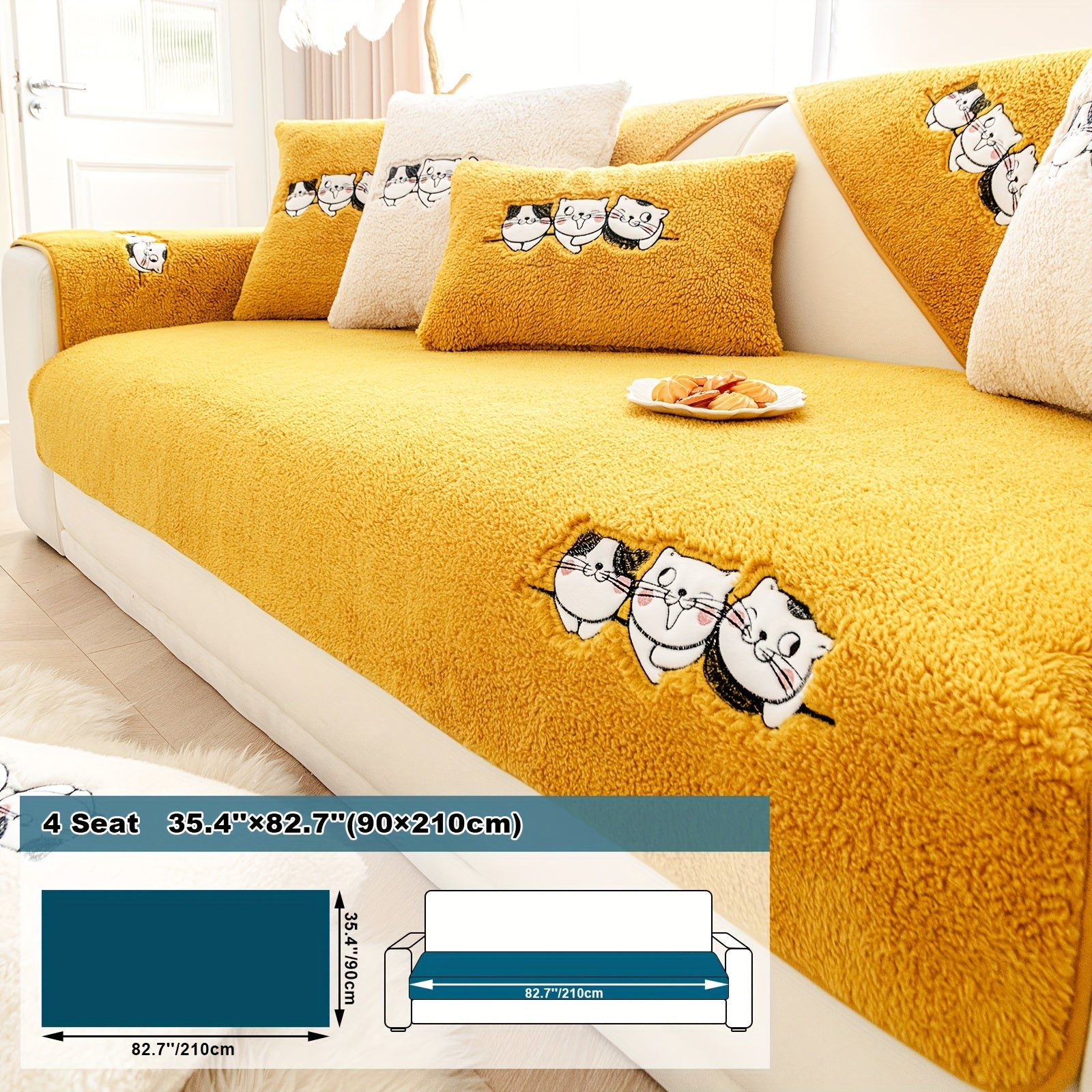 Three Cats Lamb-Knitted Sofa Cushion – Thick, Warm European-Style Cover