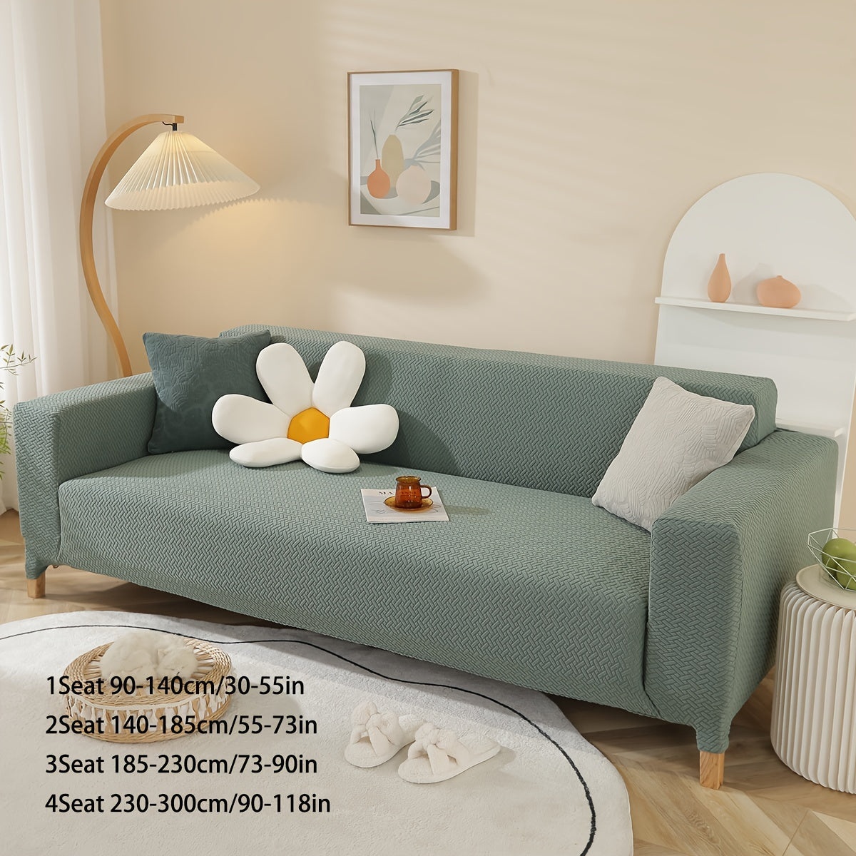 Stretch Knitted Jacquard Sofa Cover – Thick Star Chain Design, 1–4 Seater