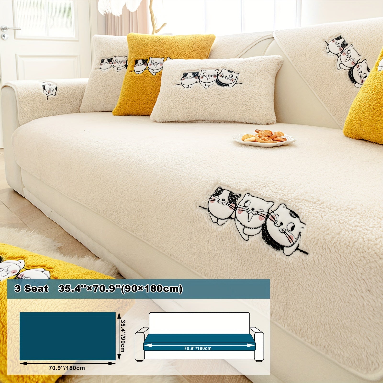 Three Cats Lamb-Knitted Sofa Cushion – Thick, Warm European-Style Cover