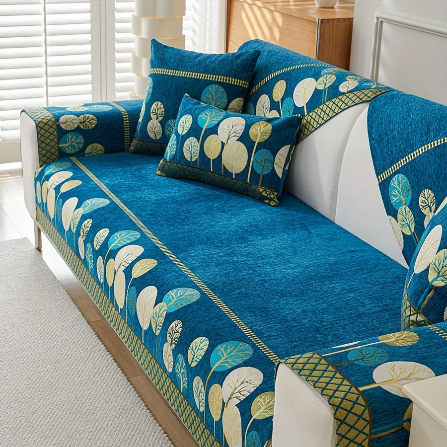 Velvet Tree Pattern Sofa Throw Pillow - Pet-Friendly 1-4 Seater, Chenille Cover
