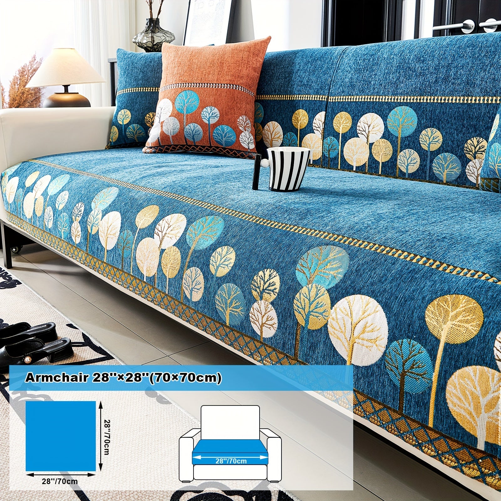 Bohemia Chenille Sofa Cover Geometric Embroidery & Pet-Friendly