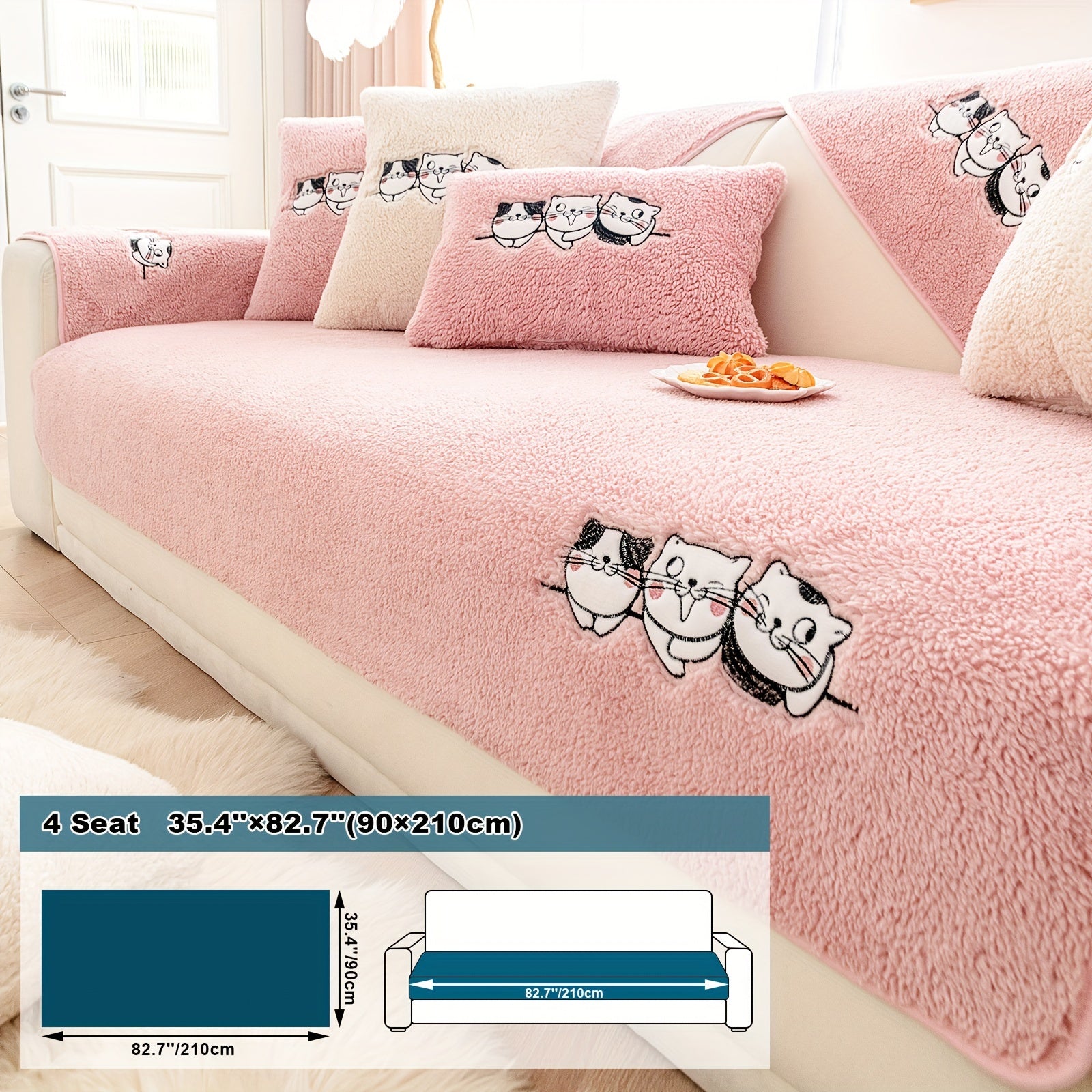 Three Cats Lamb-Knitted Sofa Cushion – Thick, Warm European-Style Cover