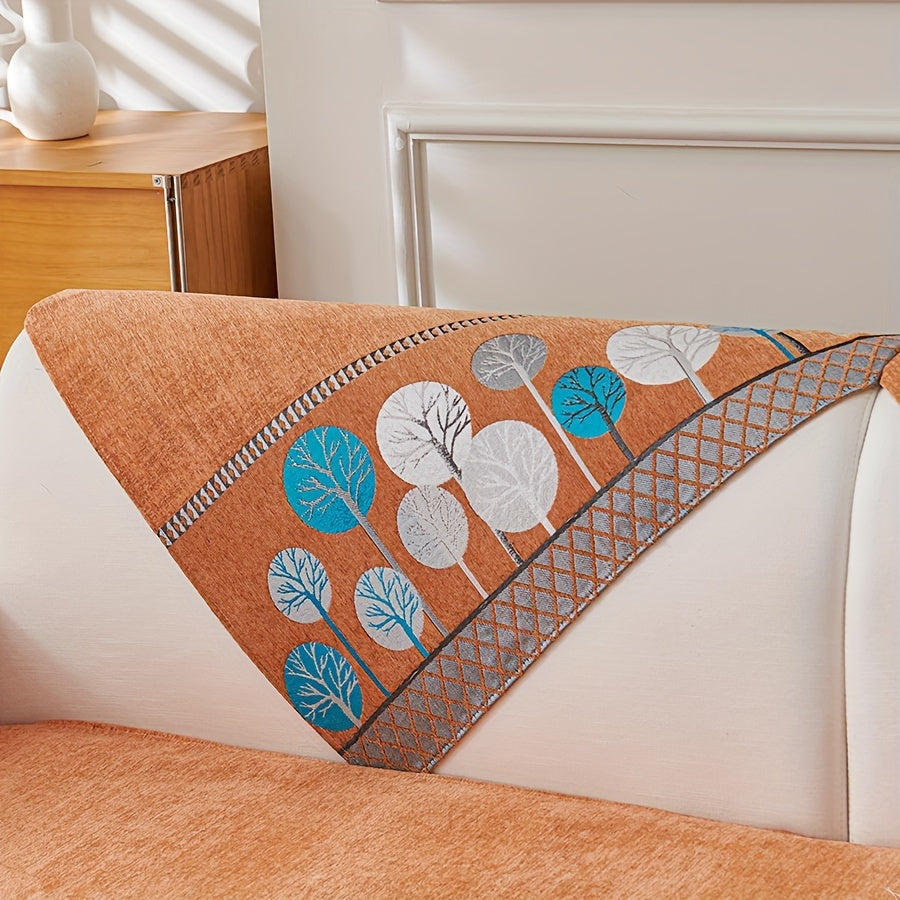 Velvet Tree Pattern Sofa Throw Pillow - Pet-Friendly 1-4 Seater, Chenille Cover