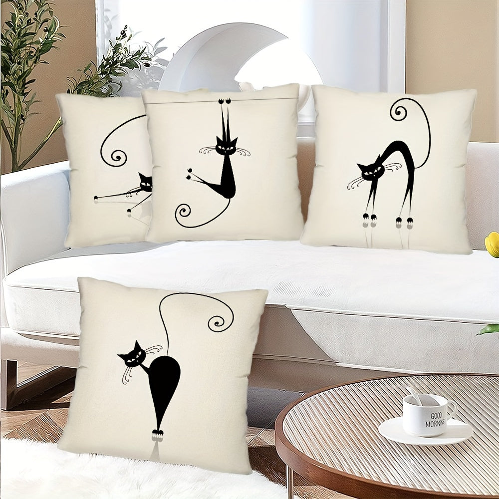 4pcs Boho Black Cat Throw Pillow Covers – 17.7x17.7in, Zippered, Paisley Pattern
