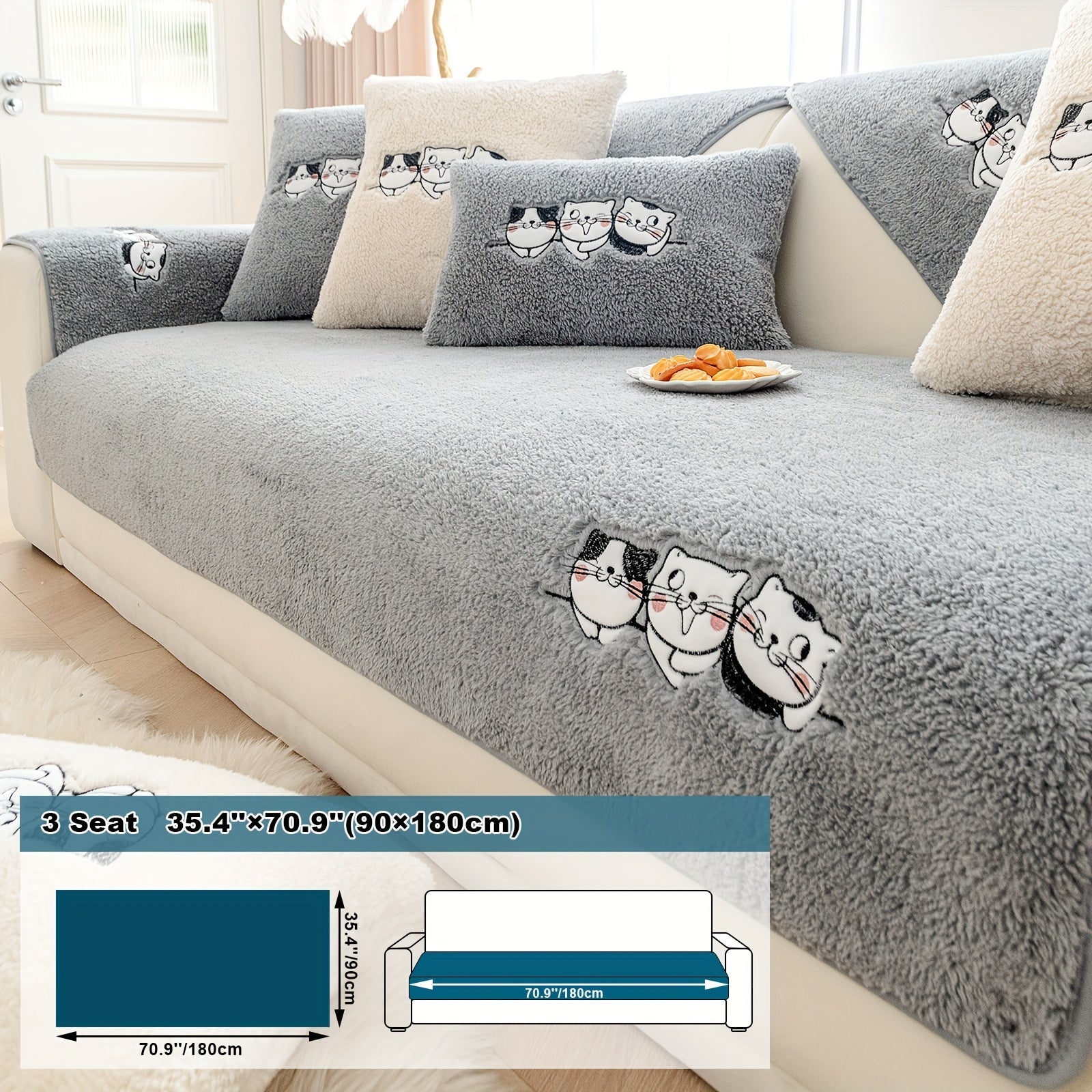 Three Cats Lamb-Knitted Sofa Cushion – Thick, Warm European-Style Cover