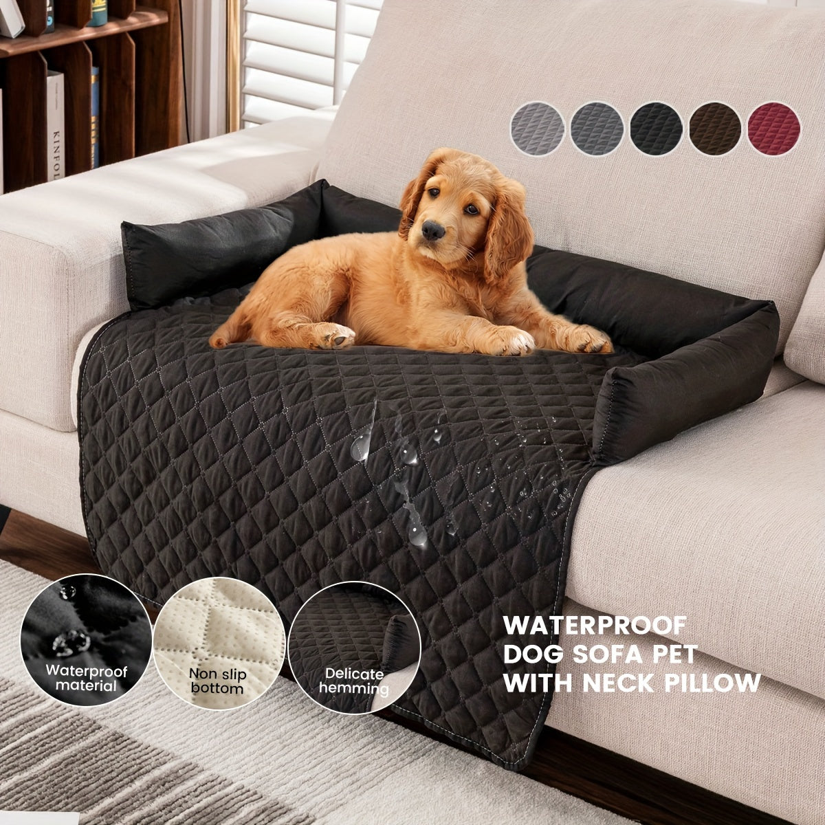 Slip-Resistant Pet Sofa Bed – Washable Couch Cover with Bolster for Dogs & Cats