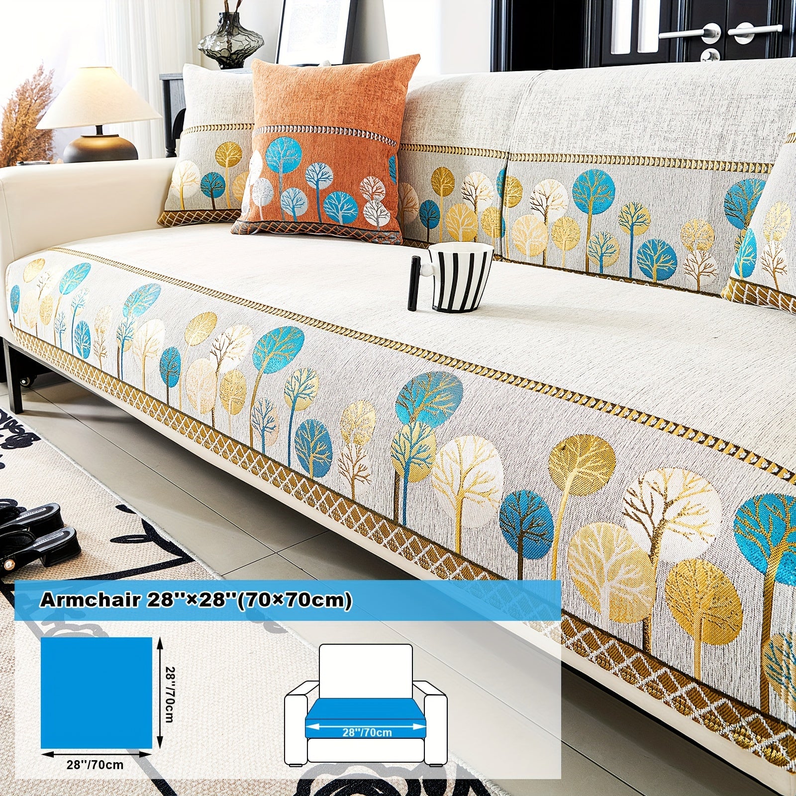 Bohemia Chenille Sofa Cover Geometric Embroidery & Pet-Friendly