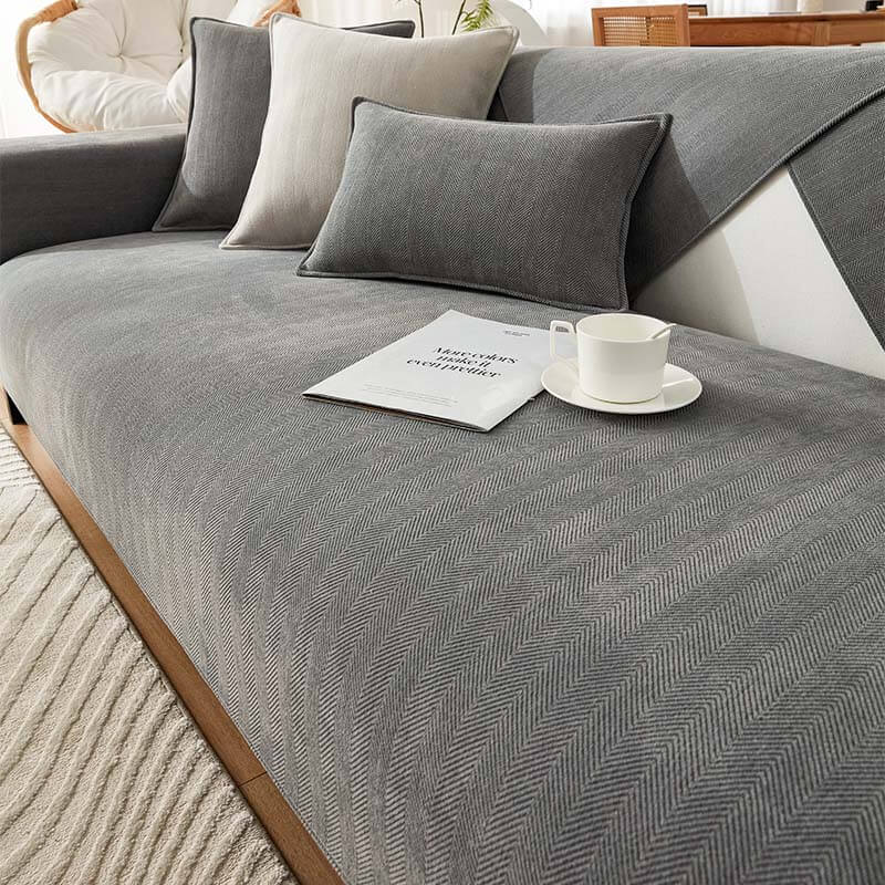 Herringbone Chenille Fabric Furniture Protector Sofa Cover