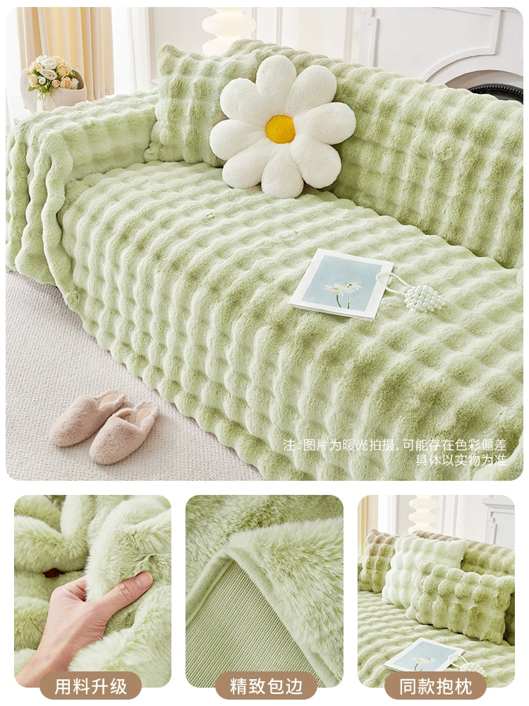 Full-wrapped Bubble Rabbit Plush Sofa Towel Thickened Sofa Cover